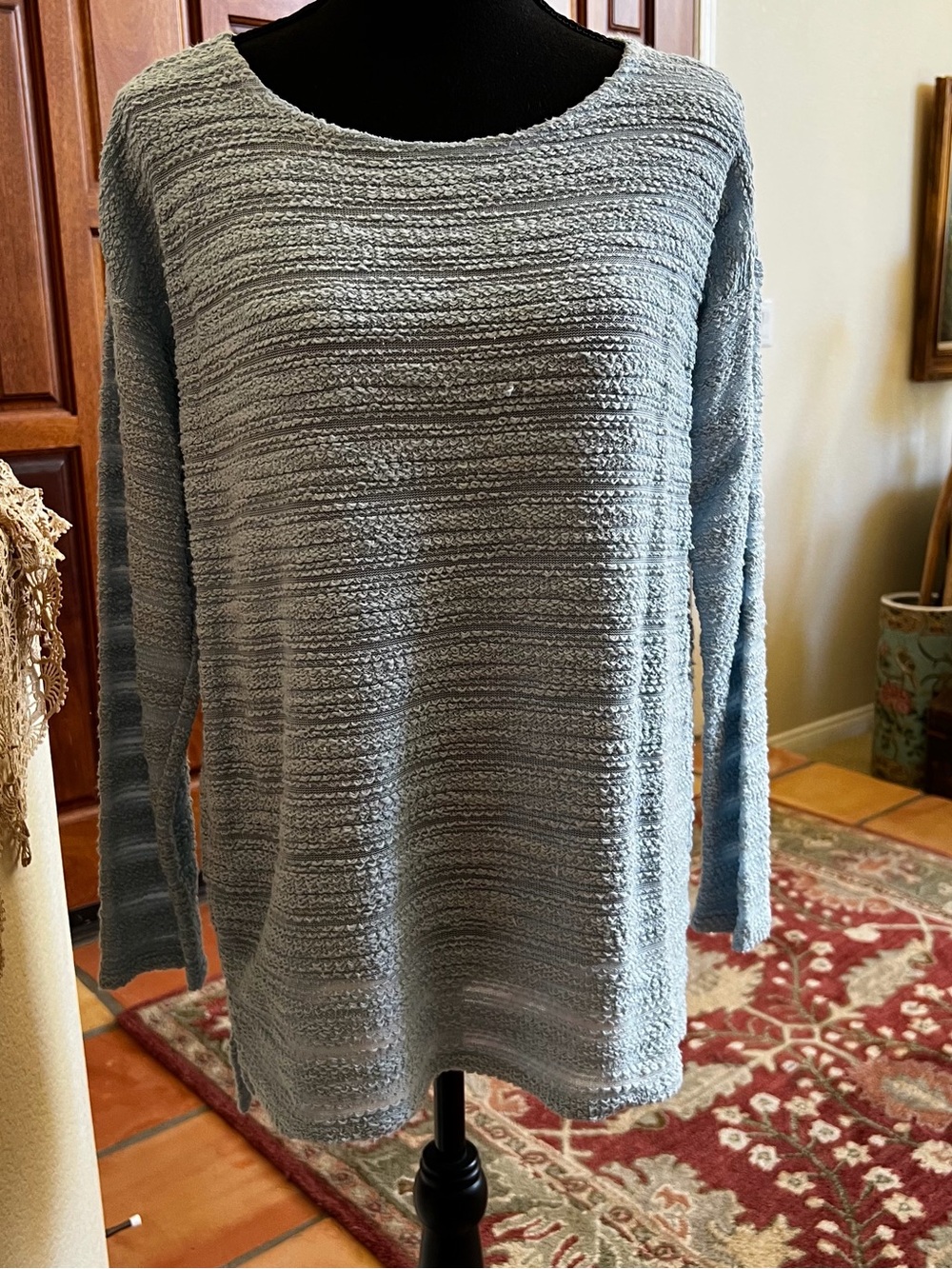 Karen Kane Boucle Light Blue Gray Tunic Top Size XS Cotton Poly
